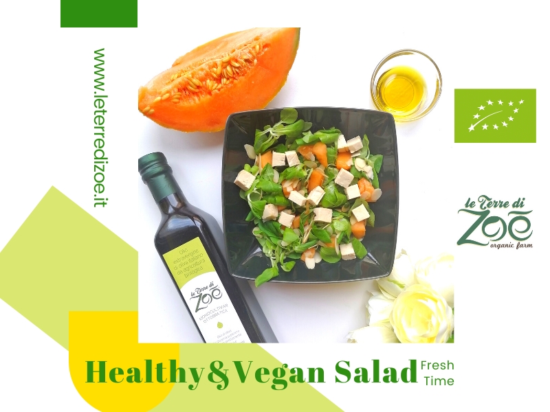 Receta saludable y vegana: Songino, melón, tofu y aceite EVO Le terre di zoè