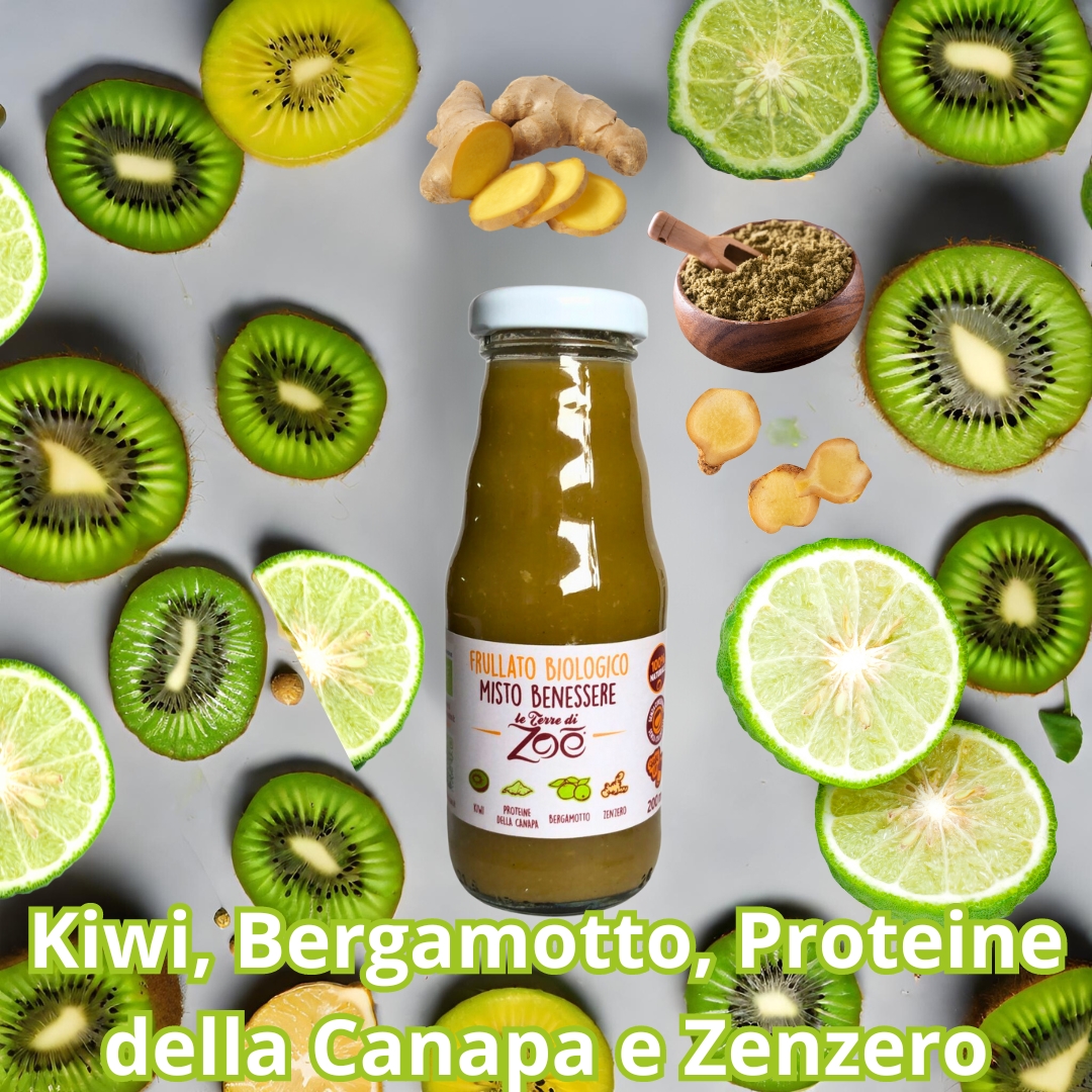 Frullato Misto Benessere Kiwi-Bergamotto-Canapa-Zenzero 200ml Le terre di zoè 3