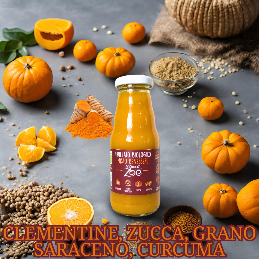 Frullato Misto Benessere Succo Clementine,Zucca, Grano Saraceno, Curcuma 200ml Le terre di zoè 3