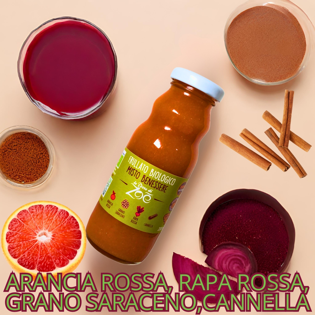 Frullato Misto Benessere Succo Arancia Rossa, Rapa Rossa,Grano Saraceno,Cannella 200ml Le terre di zoè 3