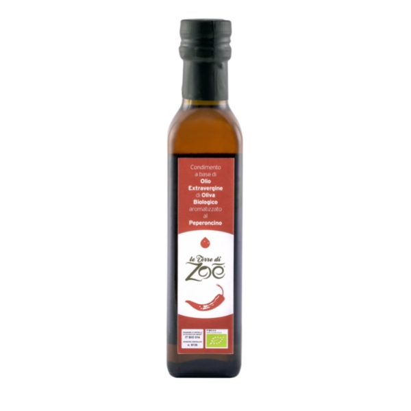 Condiment à base d'huile d'olive extra vierge biologique de Calabre aromatisé au piment
