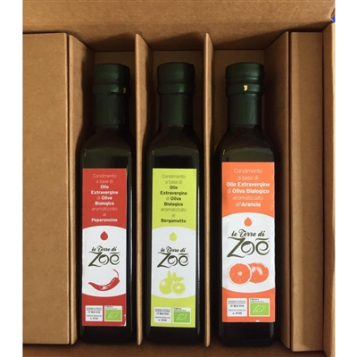 Bio Box con 3 aderezos con sabor a naranja, bergamota y ají Le terre di zoè 1