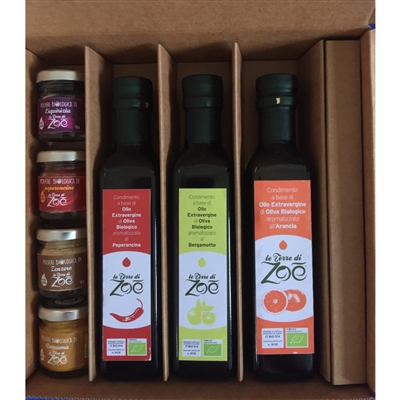 Bio Box with 3 flavored condiments and 4 Bio spices Le terre di zoè 1